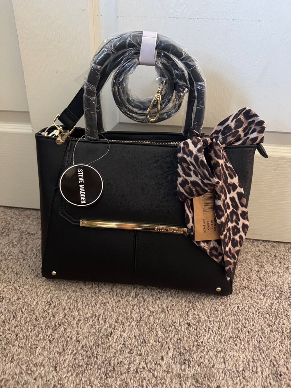 Steve Madden Black Satchel Bag NWT Gold Hardware Top Handle Crossbody Purse